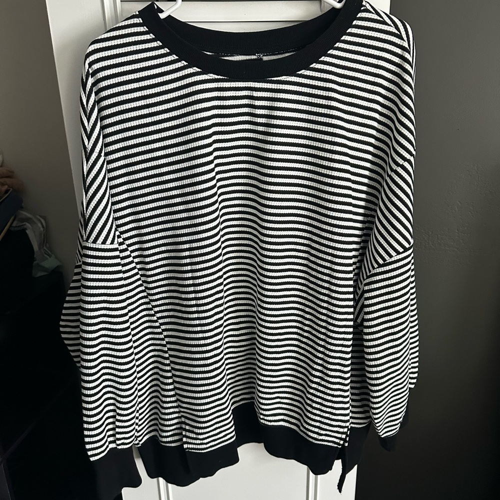 Black and White Striped Women's Top